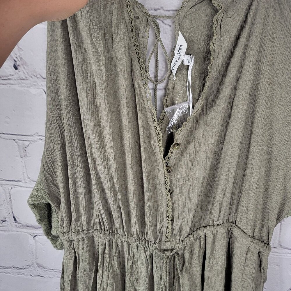 Davi and‎ Dani Wide Leg Maxi Illusion Crop Jumpsuit Olive Green Boho Festival - Picture 3 of 9